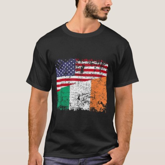 アイルランドのルーツハーフアメリカ国旗 Tシャツ (正面)