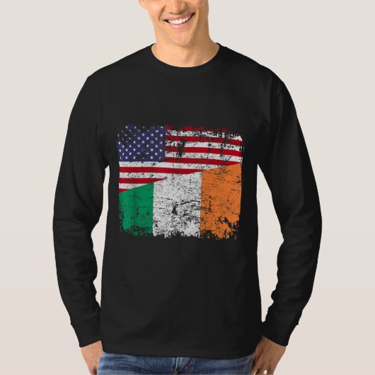 アイルランドのルーツハーフアメリカ国旗 Tシャツ (正面)