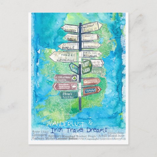 アイルランドのワンダーラストの看板 ポストカード (正面)