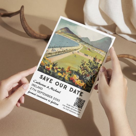 アイルランドのヴィンテージ結婚式の旅行QRコード セーブザデート