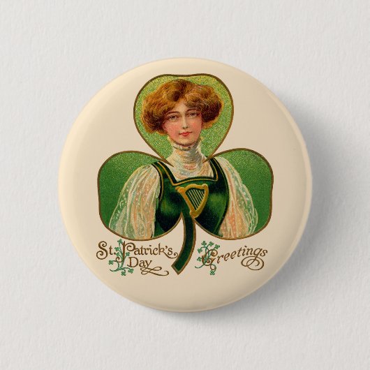 アイルランドの乙女 聖パトリックの日のボタン 缶バッジ (正面)