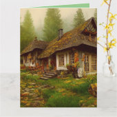 アイルランドの国コテージ誕生日グリーティングカード カード (黄色い花)