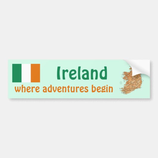 アイルランドの国旗と地図ステッカー バンパーステッカー (正面)
