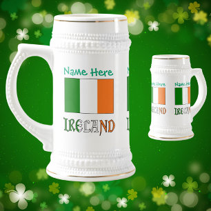 アイルランドの国旗をモチーフにしたパーソナライズデザインの名入れギフト ビールジョッキ