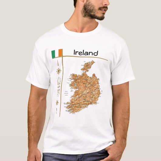 アイルランドの地図と国旗とタイトルTシャツ Tシャツ (正面)