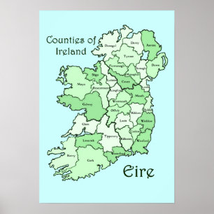 アイルランドの地図の郡 ポスター