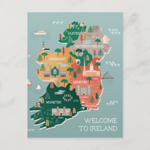 アイルランドの地図  ランドマークと都市 ポストカード