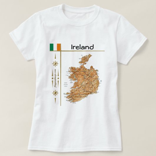 アイルランドの地図+国旗+タイトルTシャツ Tシャツ (デザイン正面)