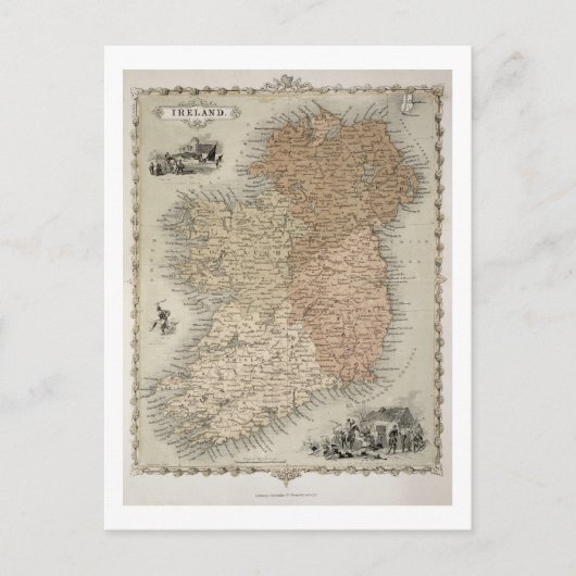 アイルランドの地図c.1850 (手彩色en) ポストカード (正面)