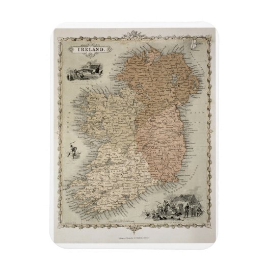 アイルランドの地図c.1850 （手彩色en） マグネット (縦)