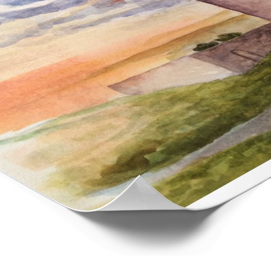 アイルランドの城と風景の水絵画色 ポスター (角)