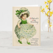 アイルランドの女の子のセントパトリックの日カードを踊るヴィンテージ カード (黄色い花)