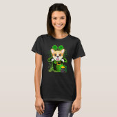 アイルランドの妖精帽子コーギー犬セントパトリックの日 Tシャツ (正面フル)