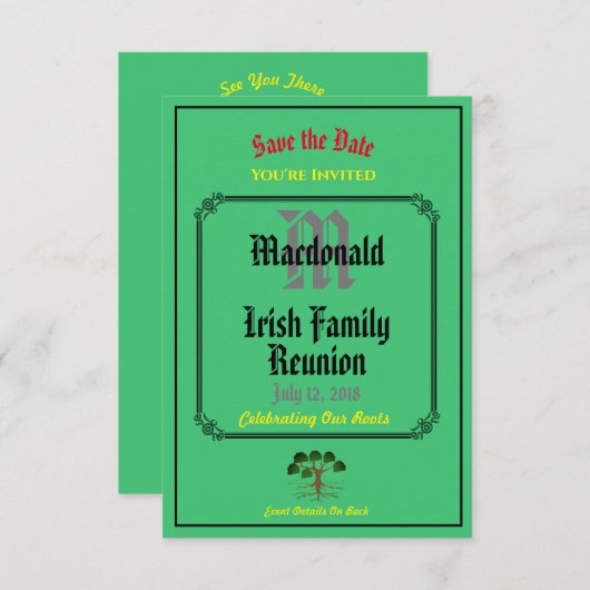 アイルランドの家族会一流の日付の緑の招待 セーブザデート (正面/裏面)