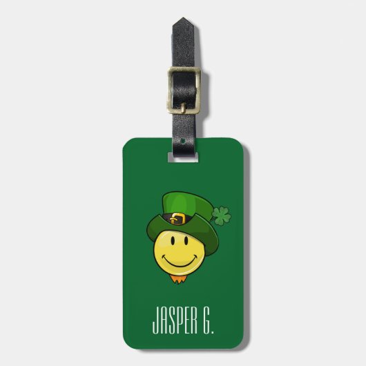 アイルランドの小妖精の帽子が付いているクラシックで幸せな顔 ラゲッジタグ (正面縦)