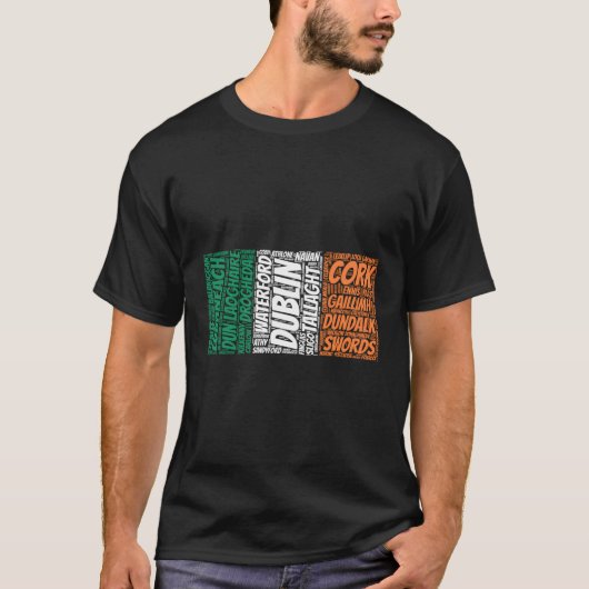 アイルランドの市名単語を含むアイルランド国旗 Tシャツ (正面)