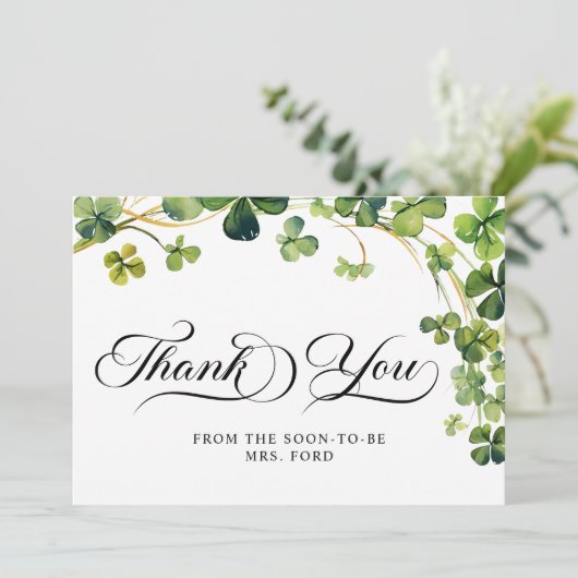 アイルランドの愛の幸せ ブライダルシャワー グリーン シャムロック サンキューカード (スタンド正面)