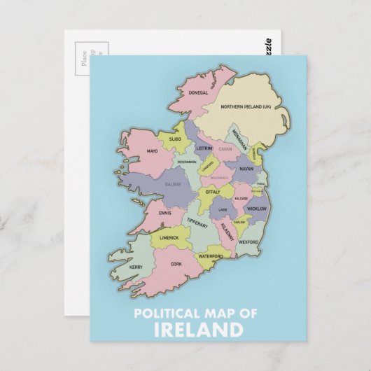 アイルランドの政治地図。 ポストカード (正面/裏面)