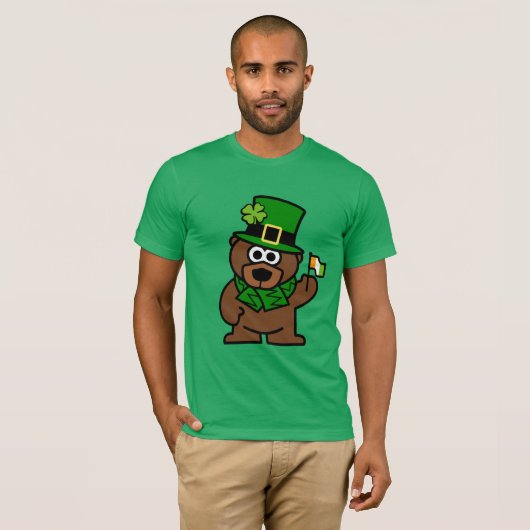 アイルランドの旗を持つSt patricks dayのワイシャツ|ヒグマ Tシャツ (正面フル)