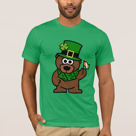 アイルランドの旗を持つSt patricks dayのワイシャツ|ヒグマ Tシャツ (正面)