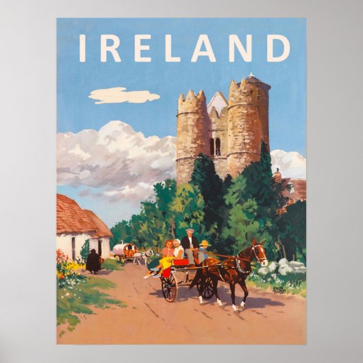 アイルランドの村の道を行くキャラバン ポスター (正面)