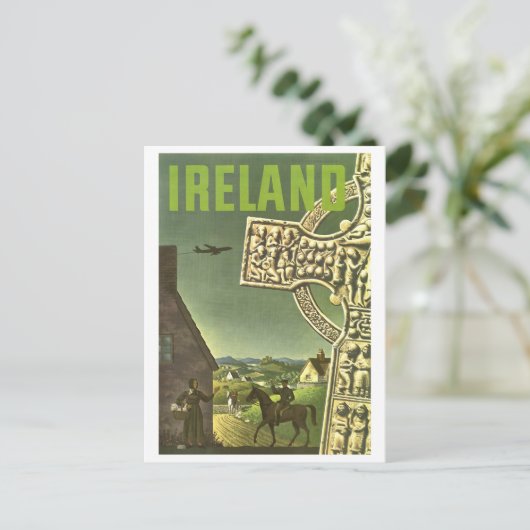 アイルランドの村、ケルトのクロス、ヴィンテージ旅行 ポストカード (スタンド正面)