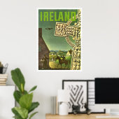アイルランドの村、ケルト十字架、ヴィンテージな旅行 ポスター (ホームオフィス)