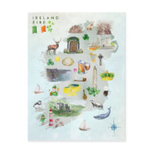 アイルランドの水彩画イラストマップアート