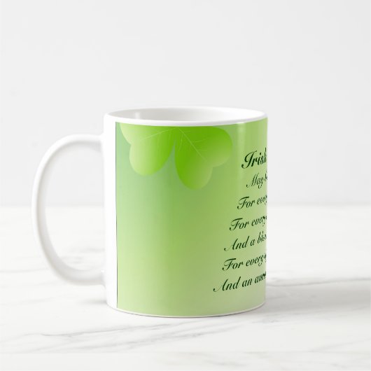 アイルランドの祈りの言葉とシャムロックとハートマグ コーヒーマグカップ (左)