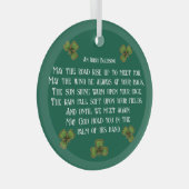 アイルランドの祝福とシャムロックのグリーンタイポグラフィー ガラスオーナメント (正面右)