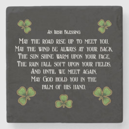 アイルランドの祝福とシャムロック 黒と緑 ストーンコースター