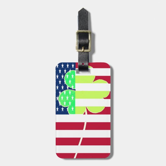 アイルランドの米国旗のシャムロックのクローバーセントパトリック ラゲッジタグ (正面縦)