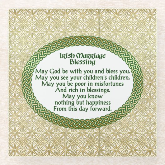 アイルランドの結婚の天恵、金ゴールド及び緑の結婚式 ガラスコースター (正面)