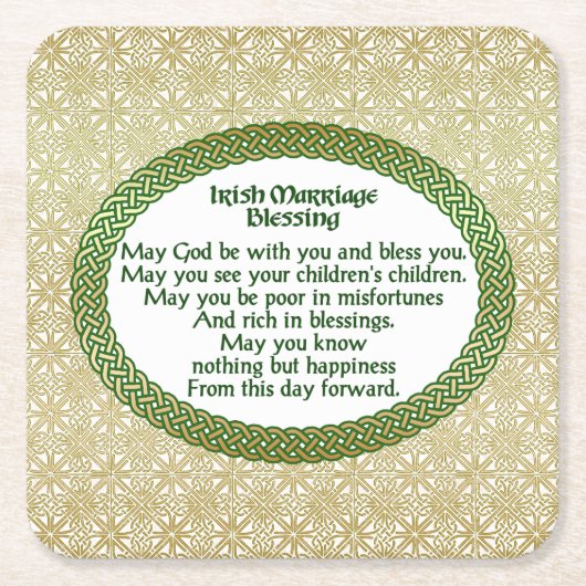 アイルランドの結婚の天恵、金ゴールド及び緑の結婚式 スクエアペーパーコースター (正面)