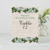 アイルランドの結婚式のテーブルカード リネン エレガント 招待状 (スタンド正面)