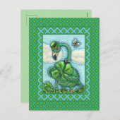 アイルランドの緑のフラミンゴ、かわいいハッピースト。パトリックの日 シーズンポストカード (正面/裏面)