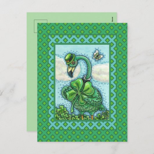 アイルランドの緑のフラミンゴ、かわいいハッピースト。パトリックの日 シーズンポストカード (正面/裏面)