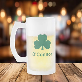 アイルランドの緑の三葉のカスタム姓 フロストグラスビールジョッキ