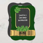 アイルランドの緑、金ゴールドおよびシャムロックの結婚式メニュー メニュー (正面/裏面)