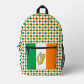 アイルランドの色バックパック、ハープ、アイルランド国旗 プリントバックパック (正面)