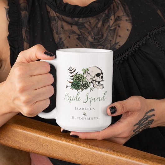 アイルランドの花嫁チーム ゴシックグリーン スカル&ローズ コーヒーマグカップ