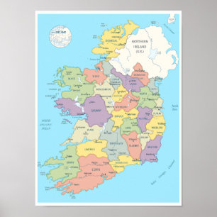 アイルランドの詳細地図 ポスター