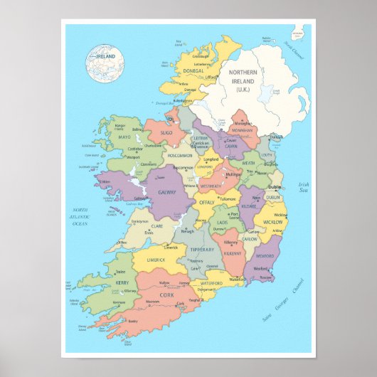 アイルランドの詳細地図 ポスター (正面)