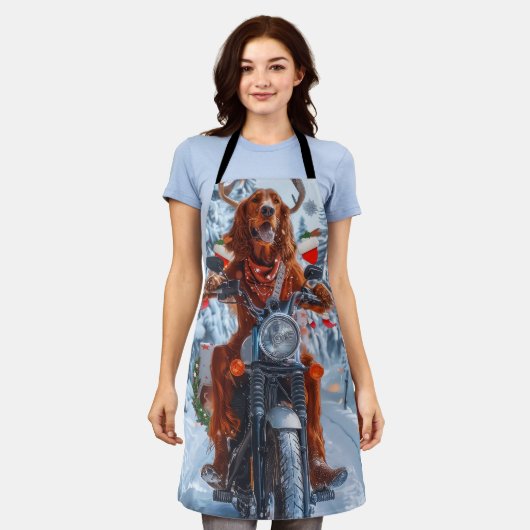 アイルランドの赤いセッタードウッグにオートバイのクリスマスに乗る エプロン (着用した状態)