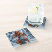 アイルランドの赤いセッタードウッグにオートバイのクリスマスに乗る ガラスコースター (アングル)