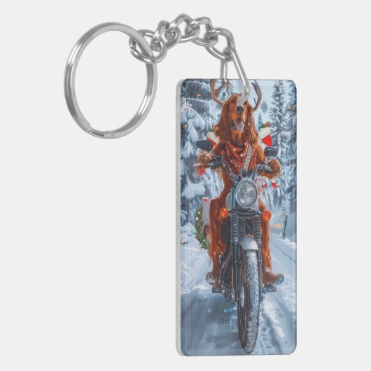 アイルランドの赤いセッタードウッグにオートバイのクリスマスに乗る キーホルダー (正面左)