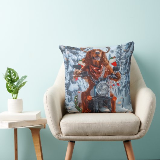 アイルランドの赤いセッタードウッグにオートバイのクリスマスに乗る クッション (椅子)