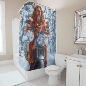 アイルランドの赤いセッタードウッグにオートバイのクリスマスに乗る シャワーカーテン (インサイチュ)