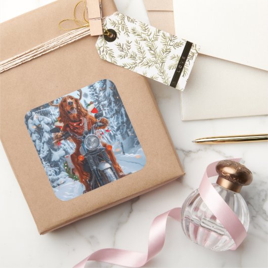 アイルランドの赤いセッタードウッグにオートバイのクリスマスに乗る スクエアシール (ギフト)