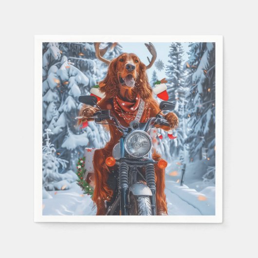 アイルランドの赤いセッタードウッグにオートバイのクリスマスに乗る スタンダードカクテルナプキン (正面)